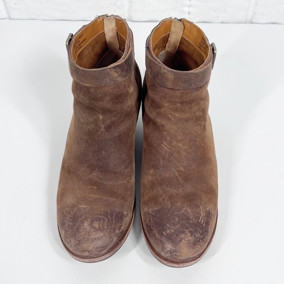 KORK EASE Brown Distressed Block Heel Boot with buckle & Side Zip Almond toe - Picture 7 of 10